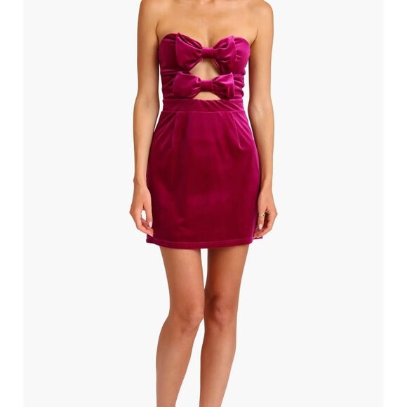 Avec Les Filles Bow Strapless Cutout Mini dress size large fuchsia pink NWT! - Picture 3 of 14